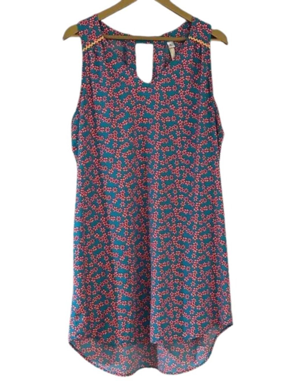 Uncle Frank Teal Floral Dress Pink Print High Low Sleeveless Boho Summer Tunic